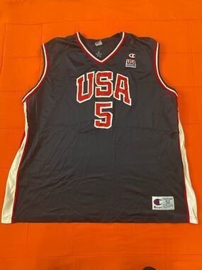 Vintage Jason Kidd Champion #5 USA NBA Blue Olympics Jersey Size 52 XXL